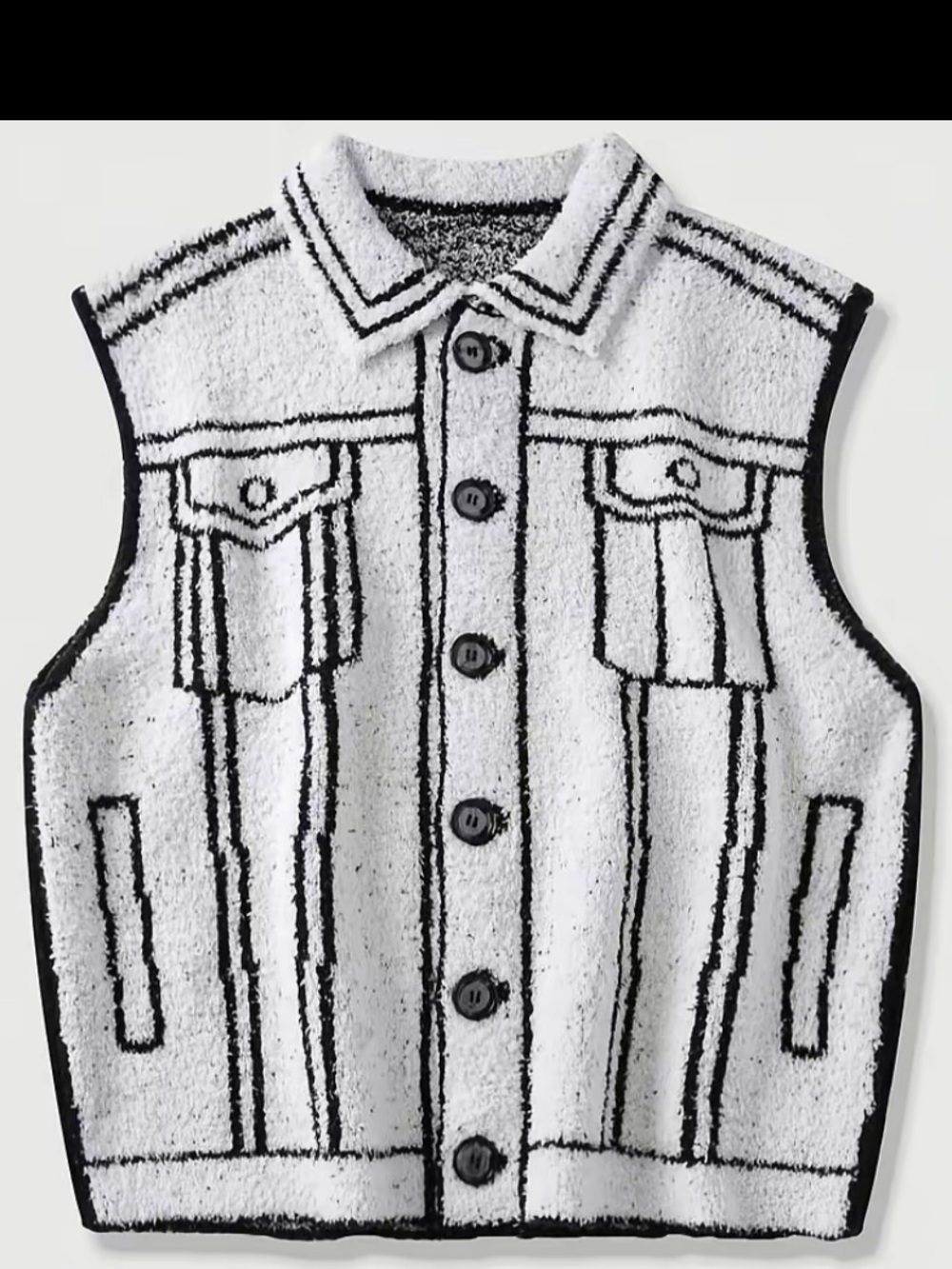 Textured White & Black Graphic Vest